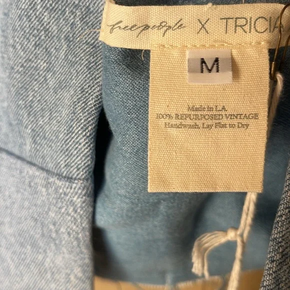 Free People X Tricia Fix repurposed Blue Denim Halter Top